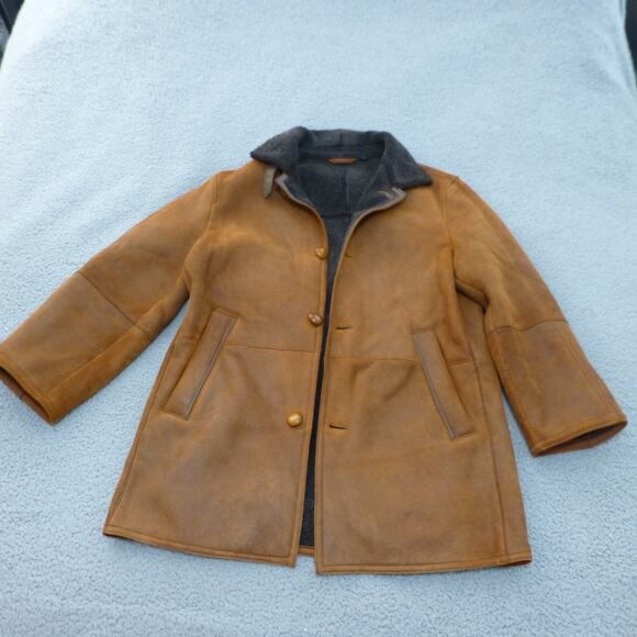 Moriano Spanish Merino Shearling Coat Mens 38 Brown Button Front - Picture 1 of 15